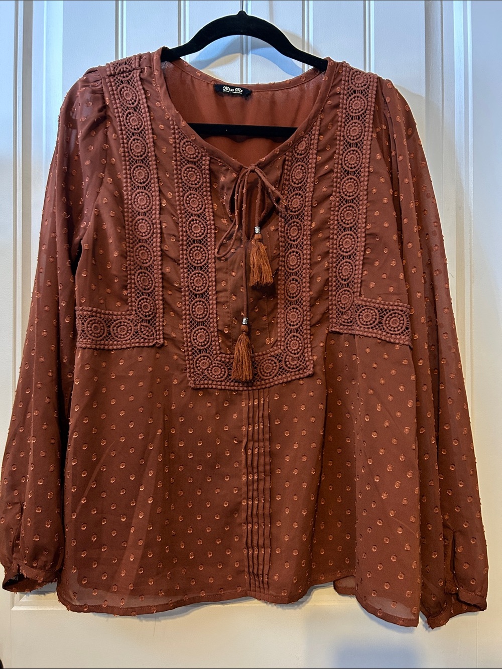 Miss Me Rust Boho Tassel Peasant Blouse